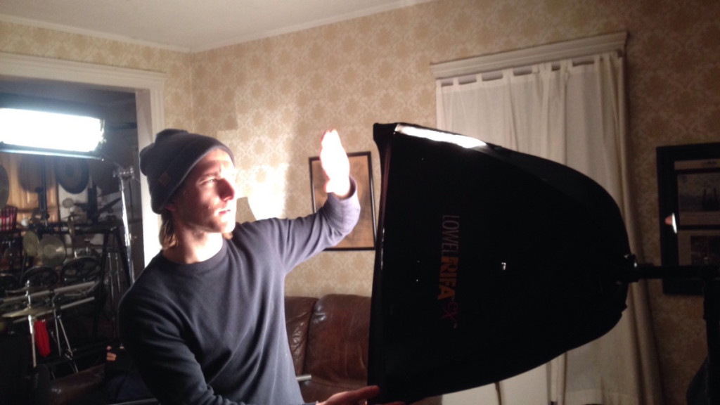 Kyle Bahl setting up for the filming of Andrew Porter's documentary on Joseph Bertolozzi.